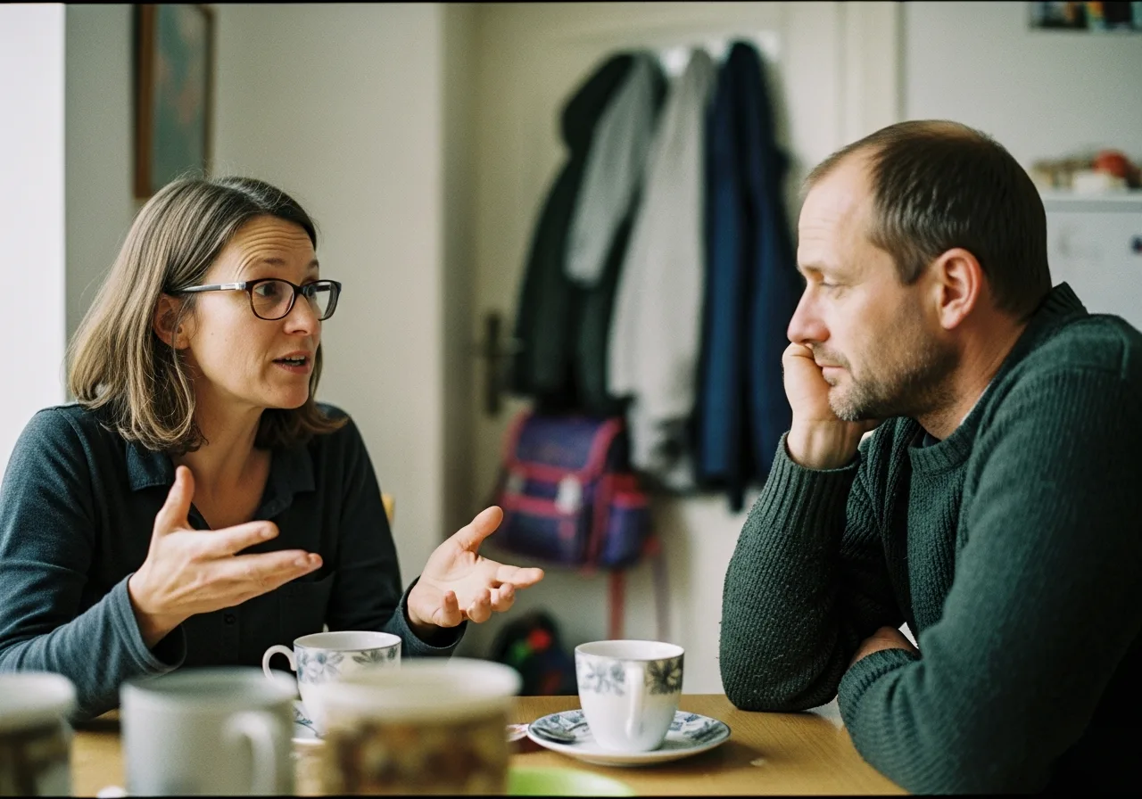 Patchwork-Liebe: Paar nimmt sich bewusst Zeit füreinander, während der Familienalltag weiterläuft