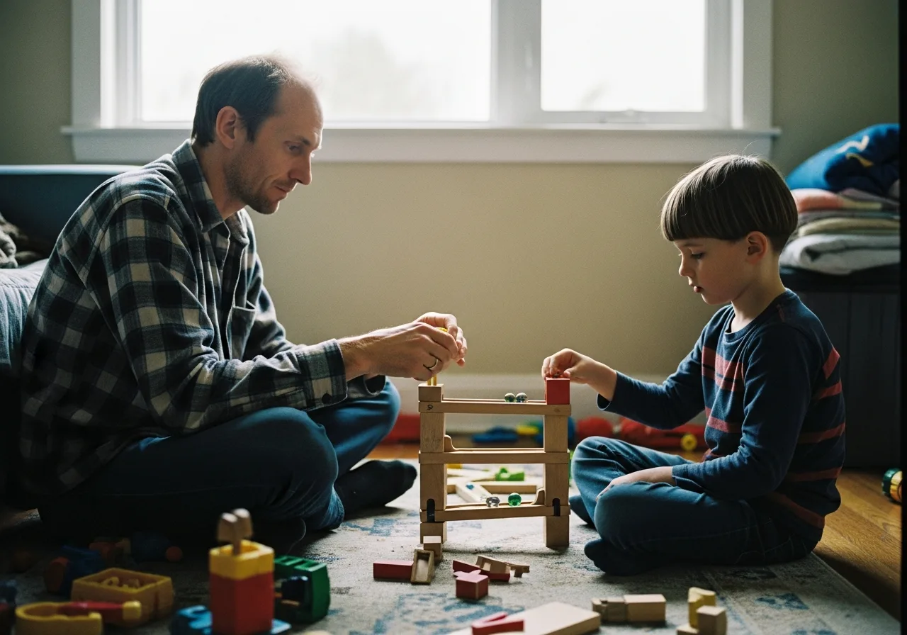 Patchwork-Glück: Bonusvater und Kind nähern sich beim gemeinsamen Spielen langsam an