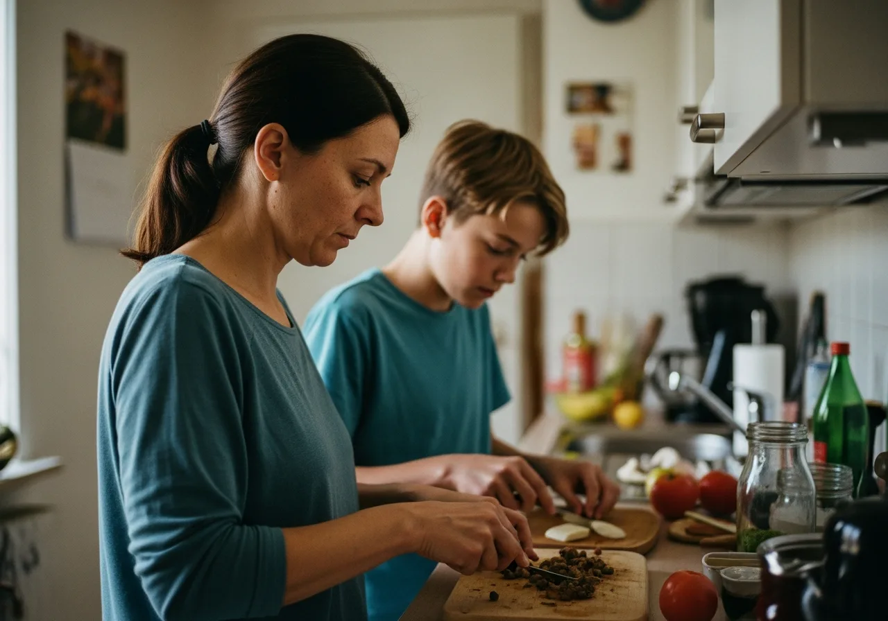 Stiefkind erziehen beginnt mit Beziehung: Stiefmutter und Junge kochen gemeinsam